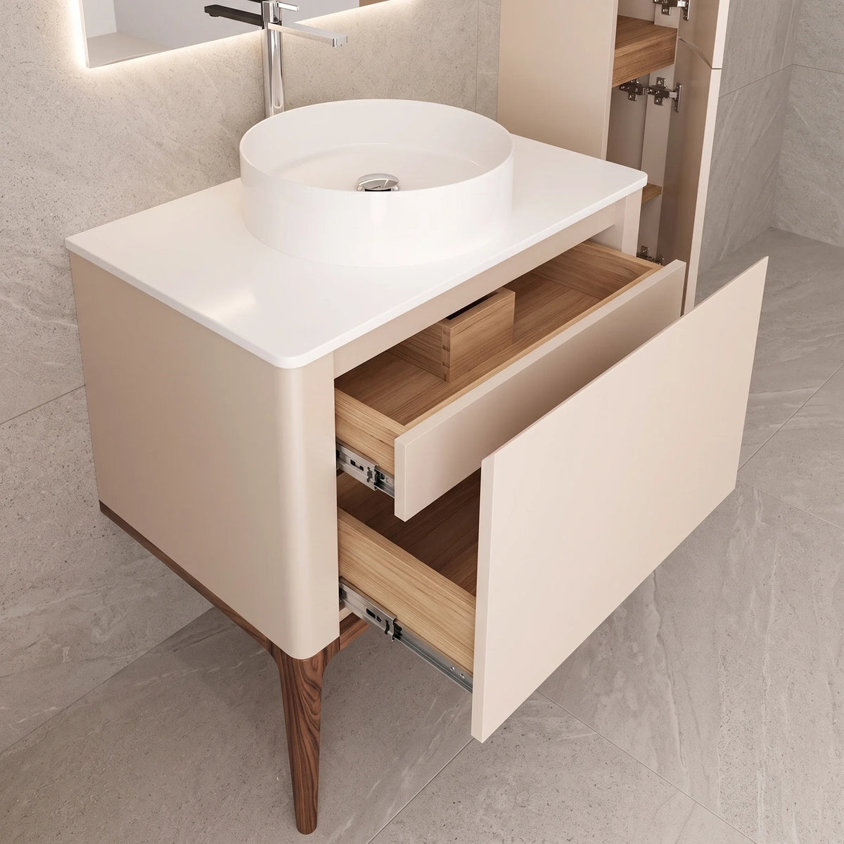 Meuble à poser beige, 80 cm, avec plan en résine minérale, Parthéon