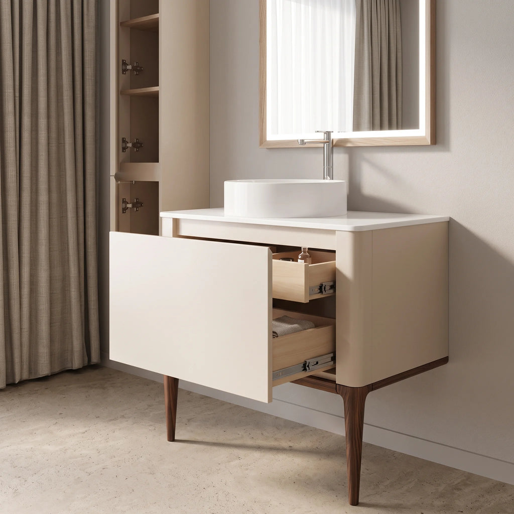 Meuble à poser beige, 80 cm, avec plan en résine minérale, Parthéon