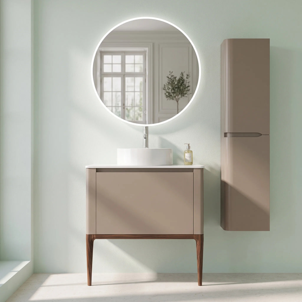 Meuble à poser beige, 80 cm, avec plan en résine minérale, Parthéon