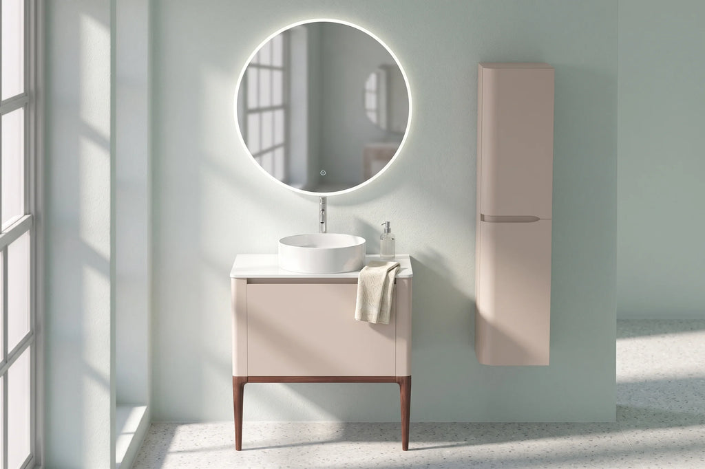Meuble à poser beige, 80 cm, avec plan en résine minérale, Parthéon