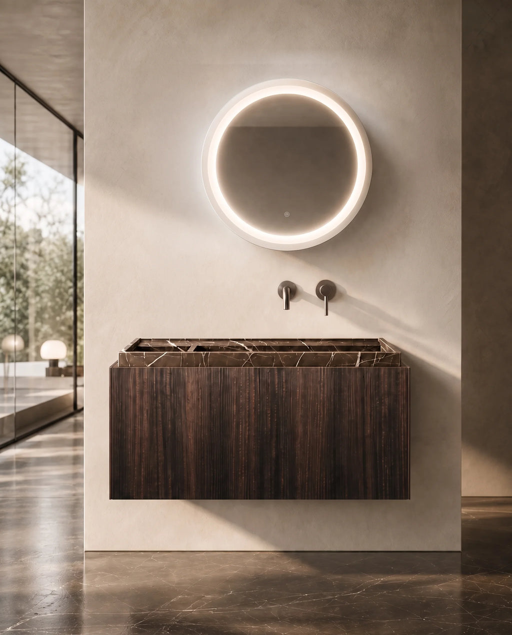 Meuble bois 90 cm avec vasque marbre, Luys