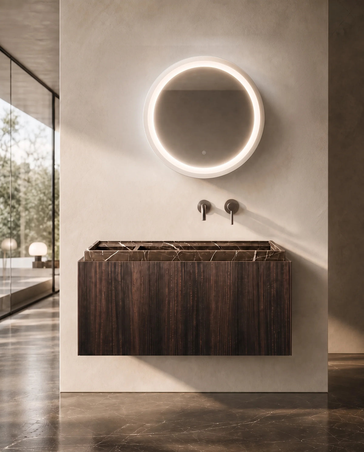 Meuble bois 90 cm avec vasque marbre, Luys