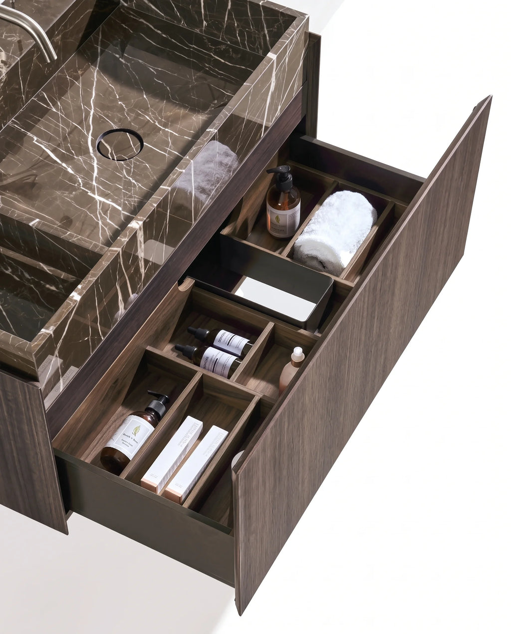 Meuble bois 90 cm avec vasque marbre, Luys