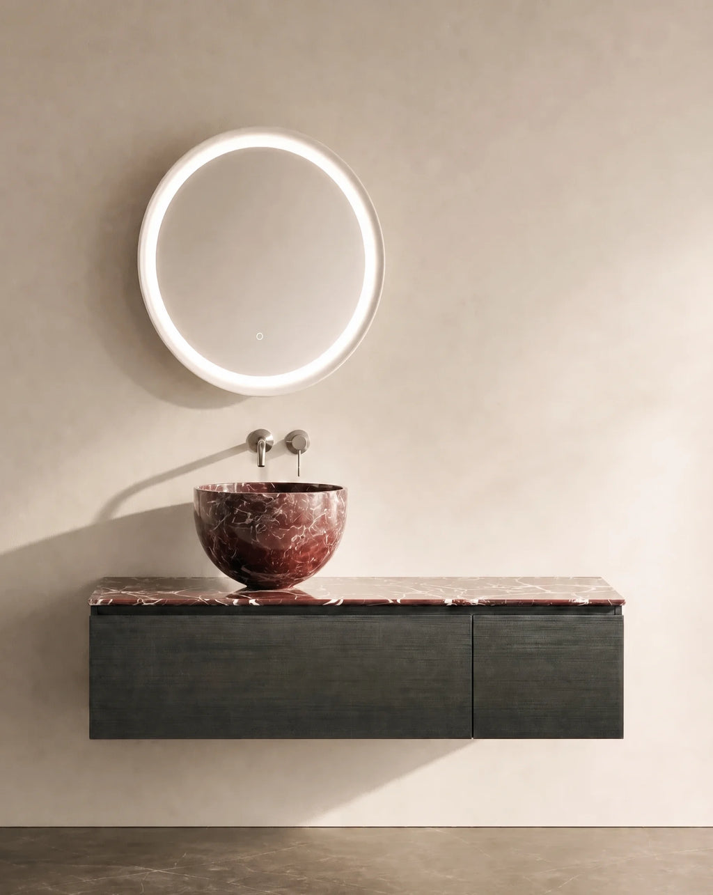 Meuble bois, 120cm avec plan et vasque à poser marbre, Ambre