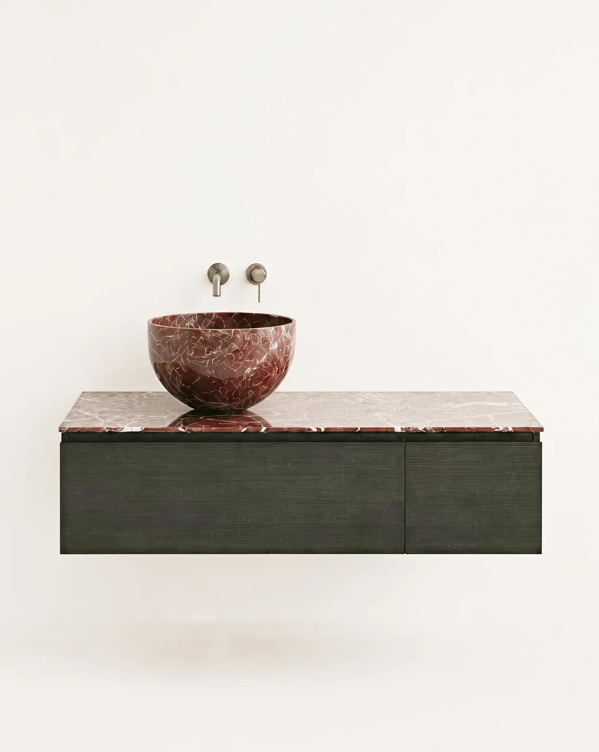 Meuble bois, 120cm avec plan et vasque à poser marbre, Ambre