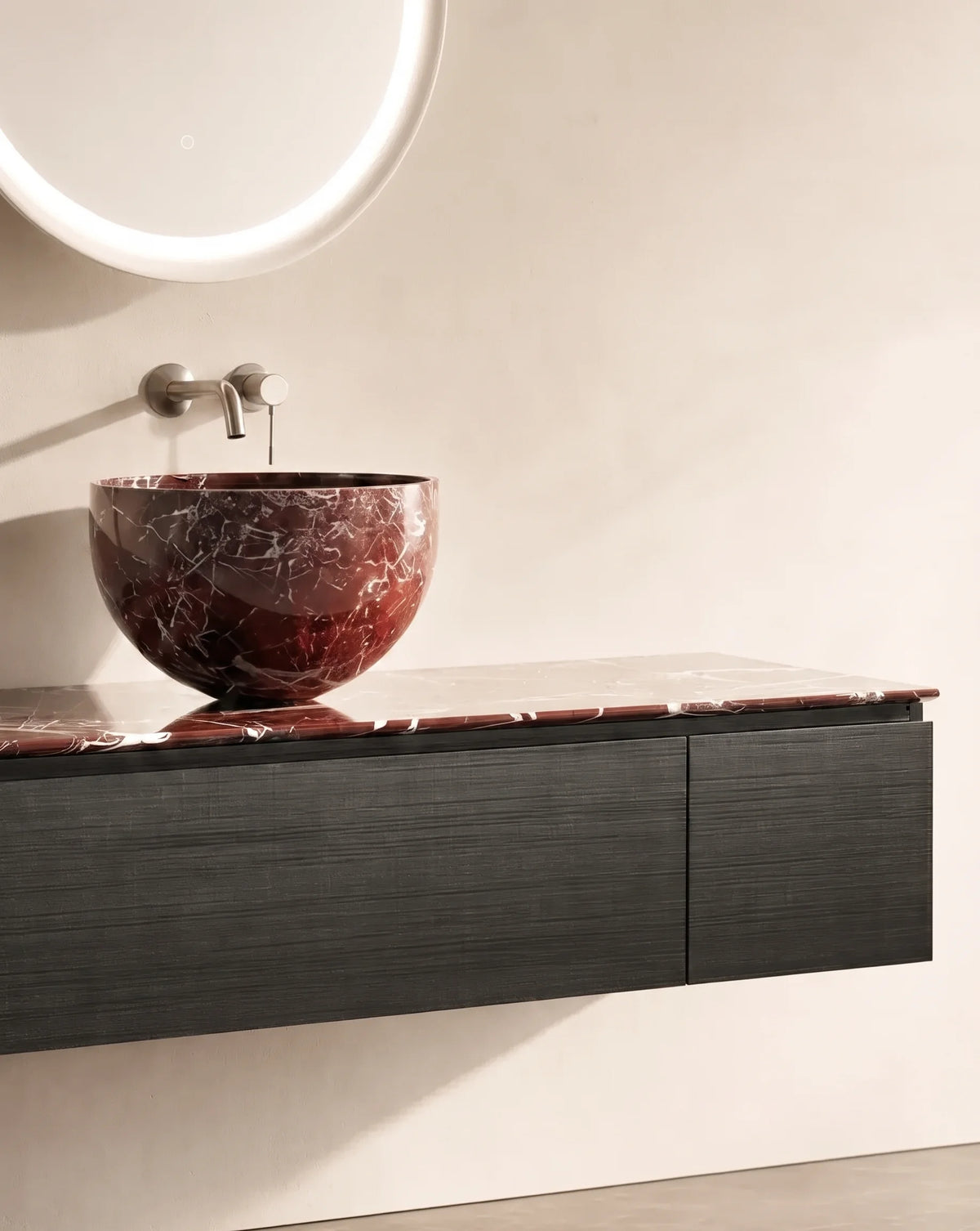 Meuble bois, 120cm avec plan et vasque à poser marbre, Ambre