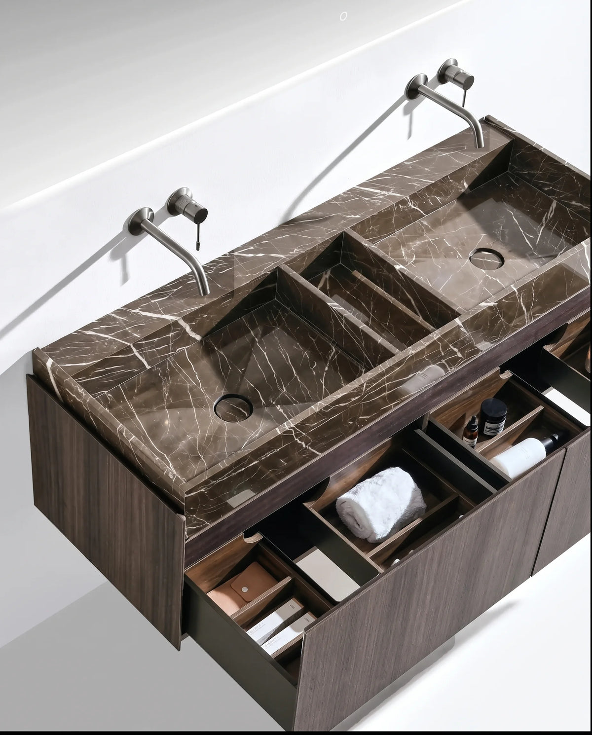 Meuble bois, 140cm avec double vasque marbre, Luys