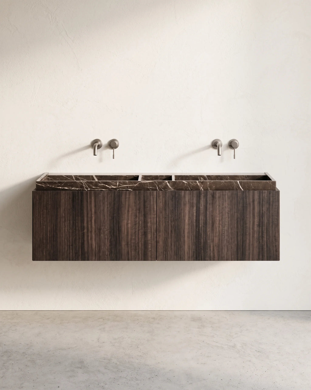 Meuble bois, 140cm avec double vasque marbre, Luys