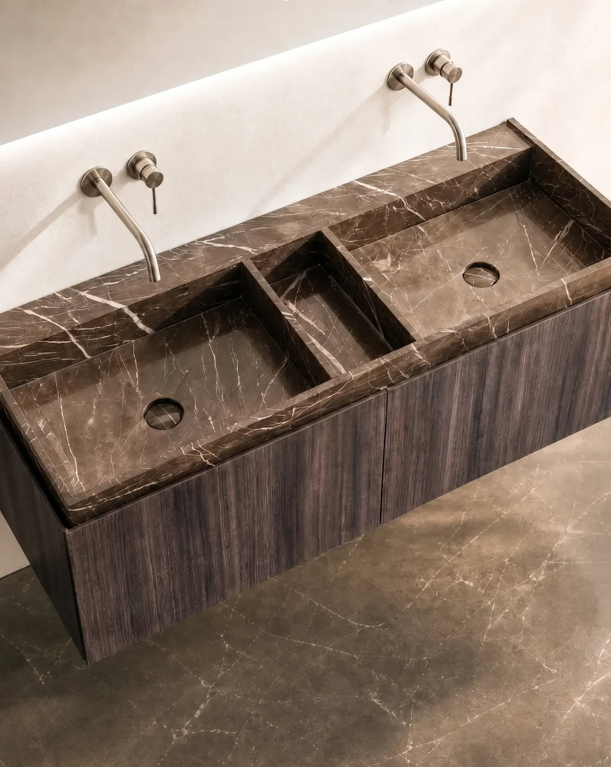 Meuble bois, 140cm avec double vasque marbre, Luys