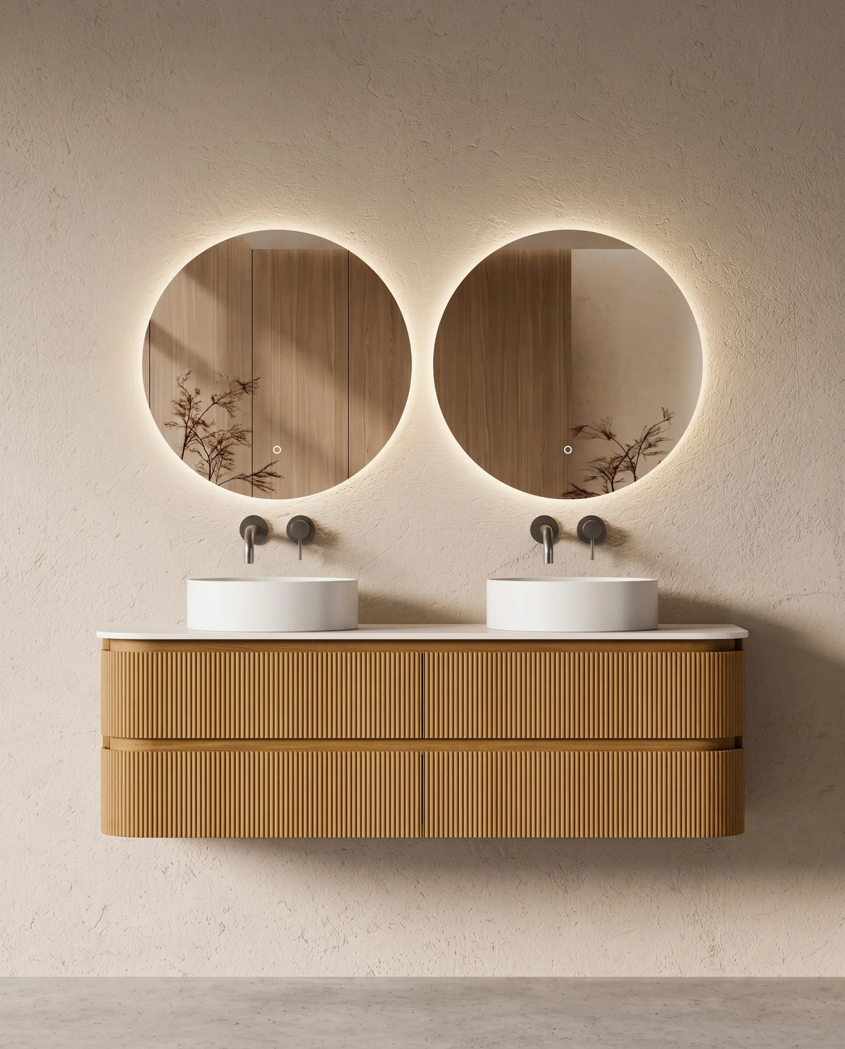 Meuble double vasque suspendu XXL chêne arrondi 150 cm – Atel