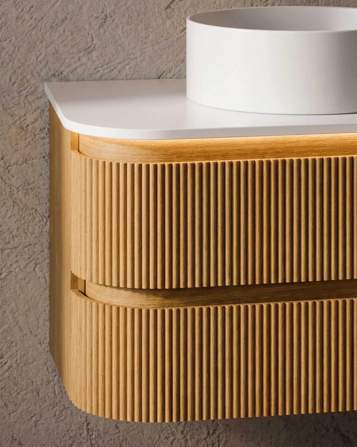 Meuble double vasque suspendu chêne arrondi 120 cm – Atel