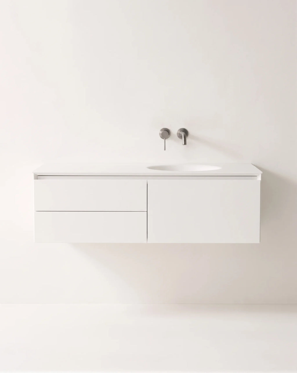 Meuble laque, 120cm avec plan vasque intégrée à droite, Bellea