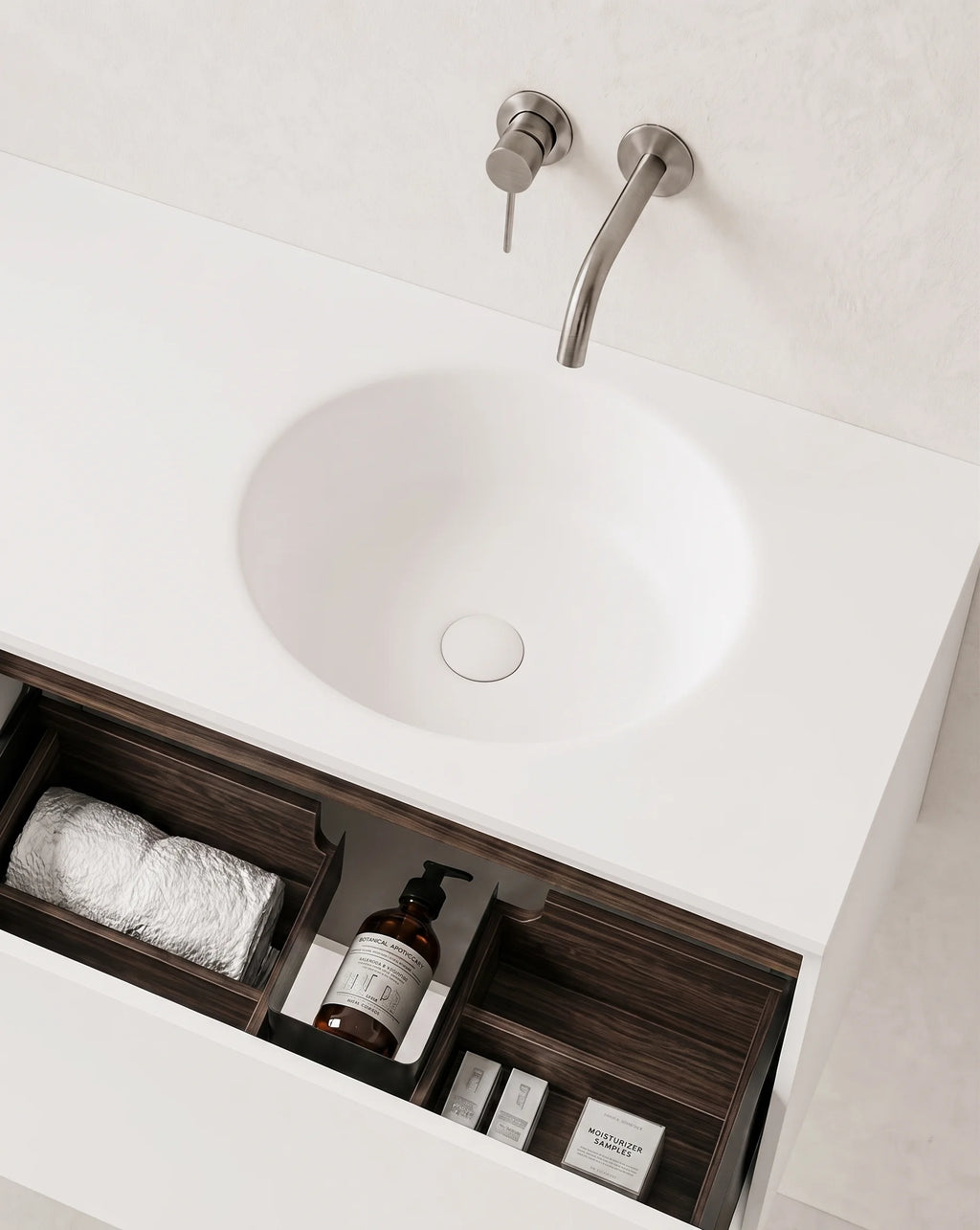 Meuble laque, 120cm avec plan vasque intégrée à droite, Bellea