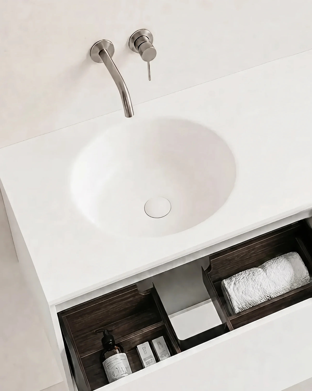 Meuble laque, 120cm avec plan vasque intégrée à gauche, Bellea