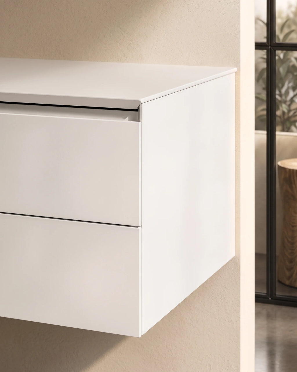 Meuble laque, 120cm avec plan vasque intégrée à gauche, Bellea