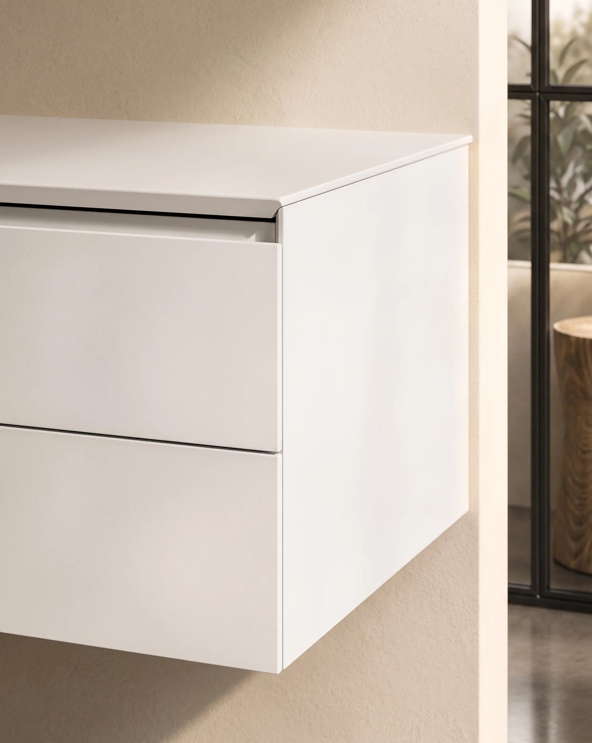 Meuble laque, 120cm avec plan vasque intégrée à gauche, Bellea
