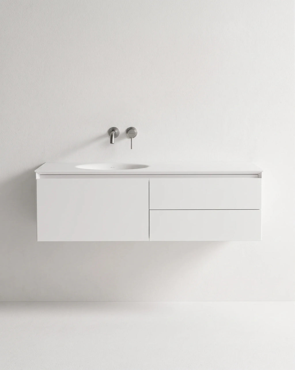 Meuble laque, 120cm avec plan vasque intégrée à gauche, Bellea