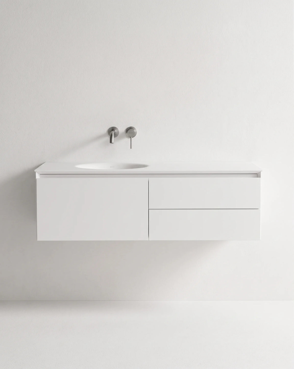 Meuble laque, 120cm avec plan vasque intégrée à gauche, Bellea