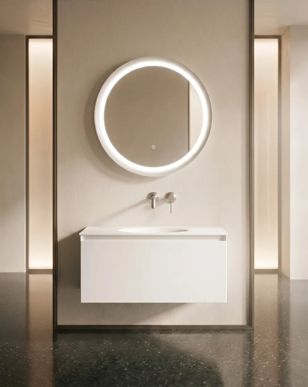 Meuble laque, 80cm avec plan vasque intégrée, Bellea