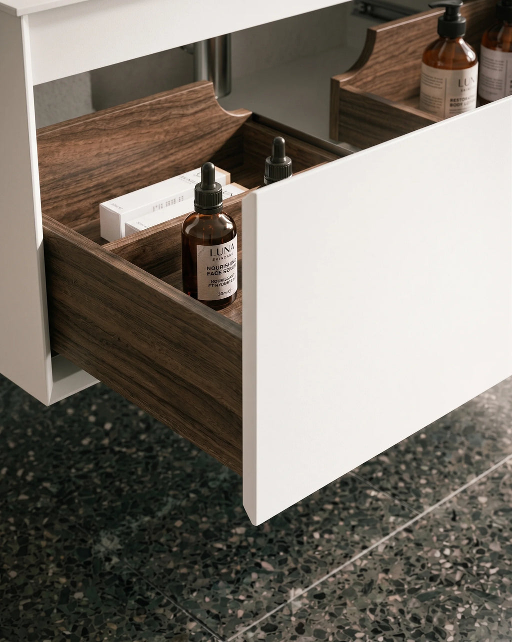 Meuble laque, 80cm avec plan vasque intégrée, Bellea