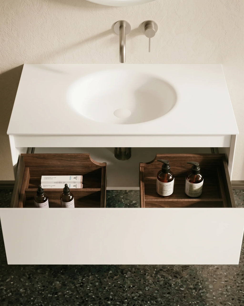 Meuble laque, 80cm avec plan vasque intégrée, Bellea