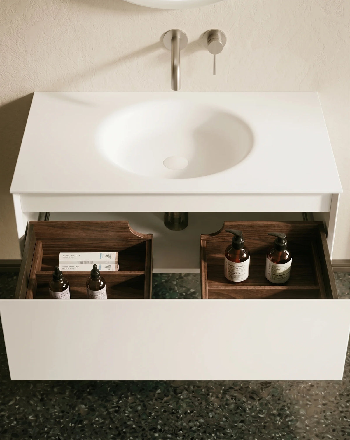 Meuble laque, 80cm avec plan vasque intégrée, Bellea