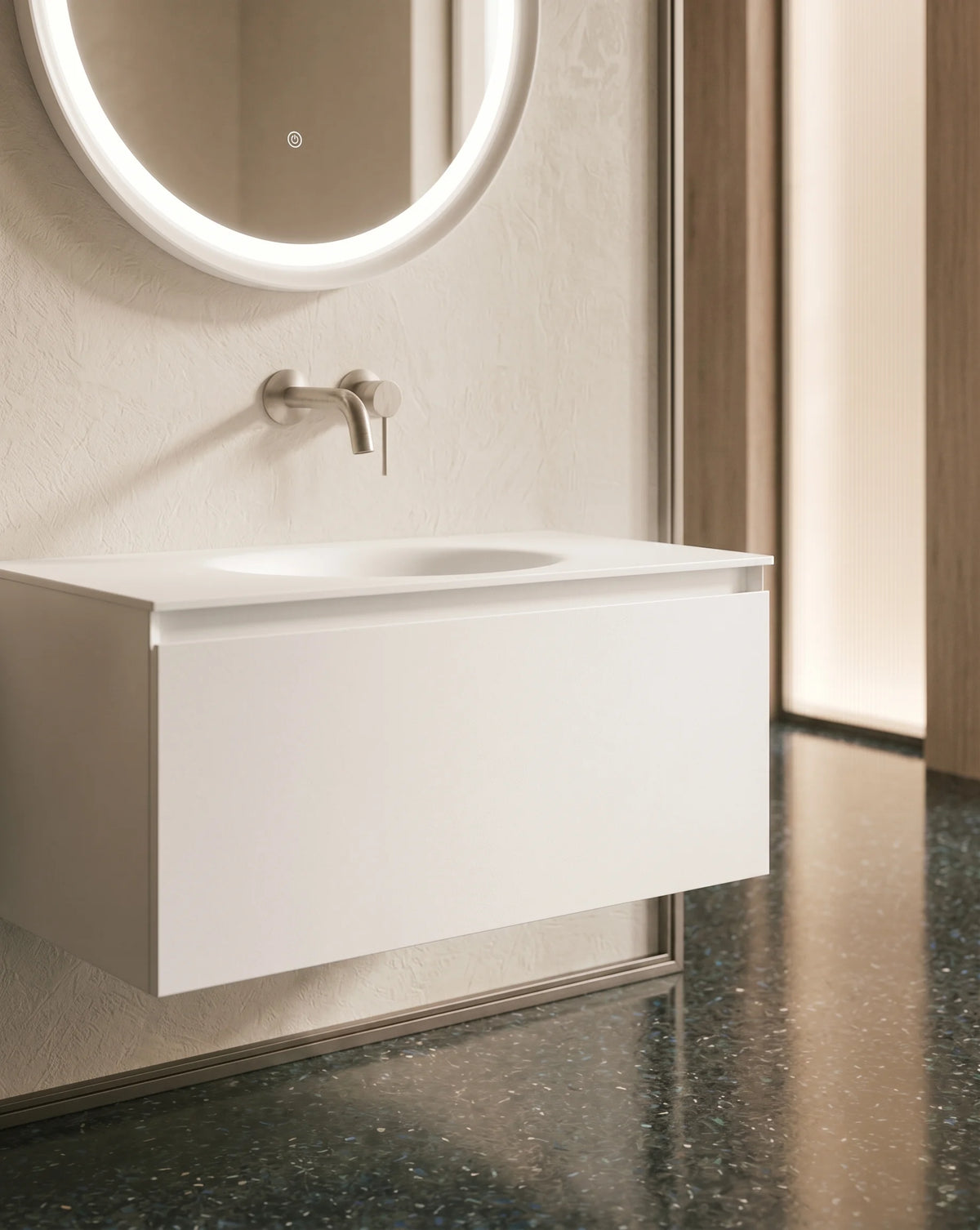 Meuble laque, 80cm avec plan vasque intégrée, Bellea