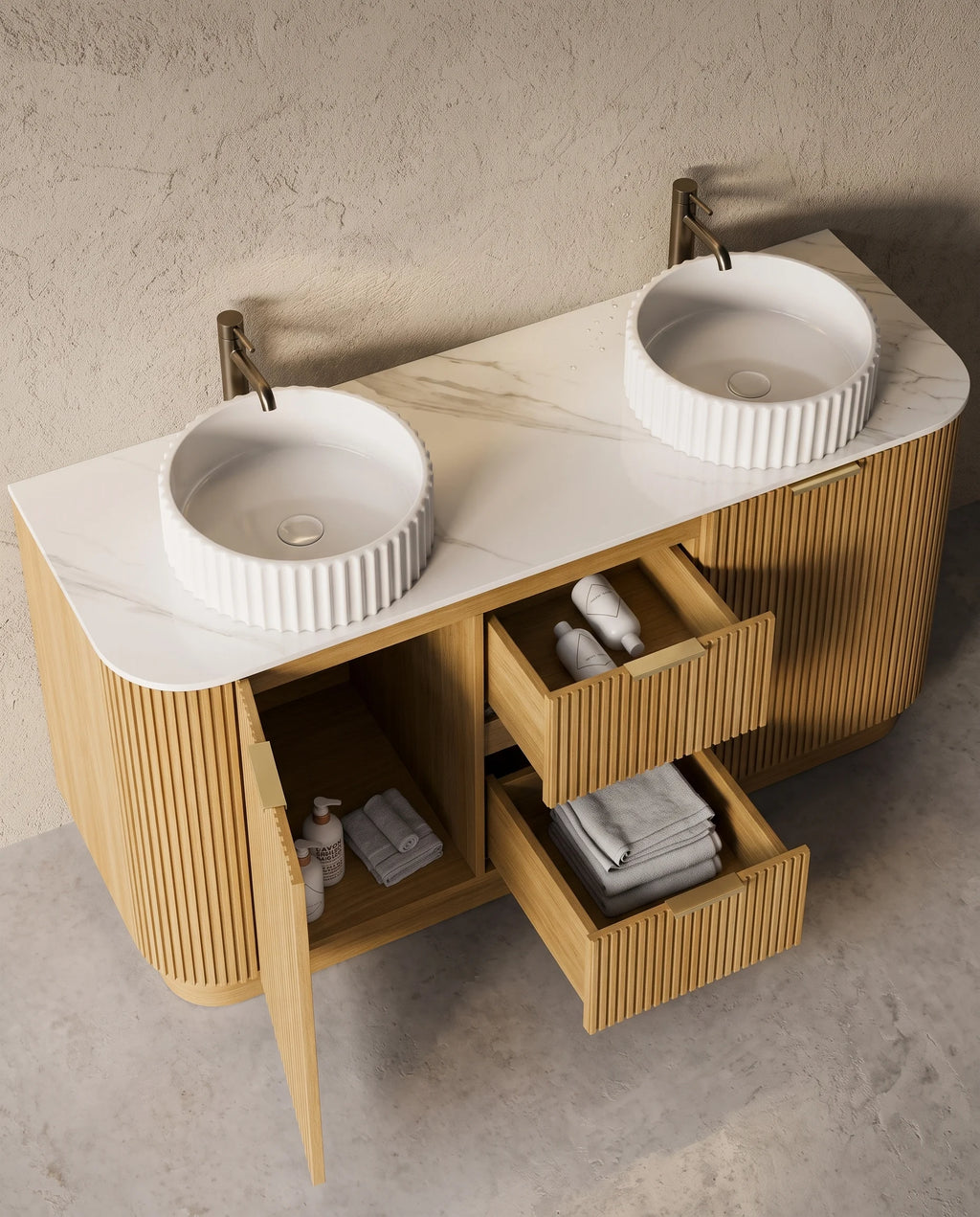 Meuble salle de bain, plan pierre 150cm, Leny