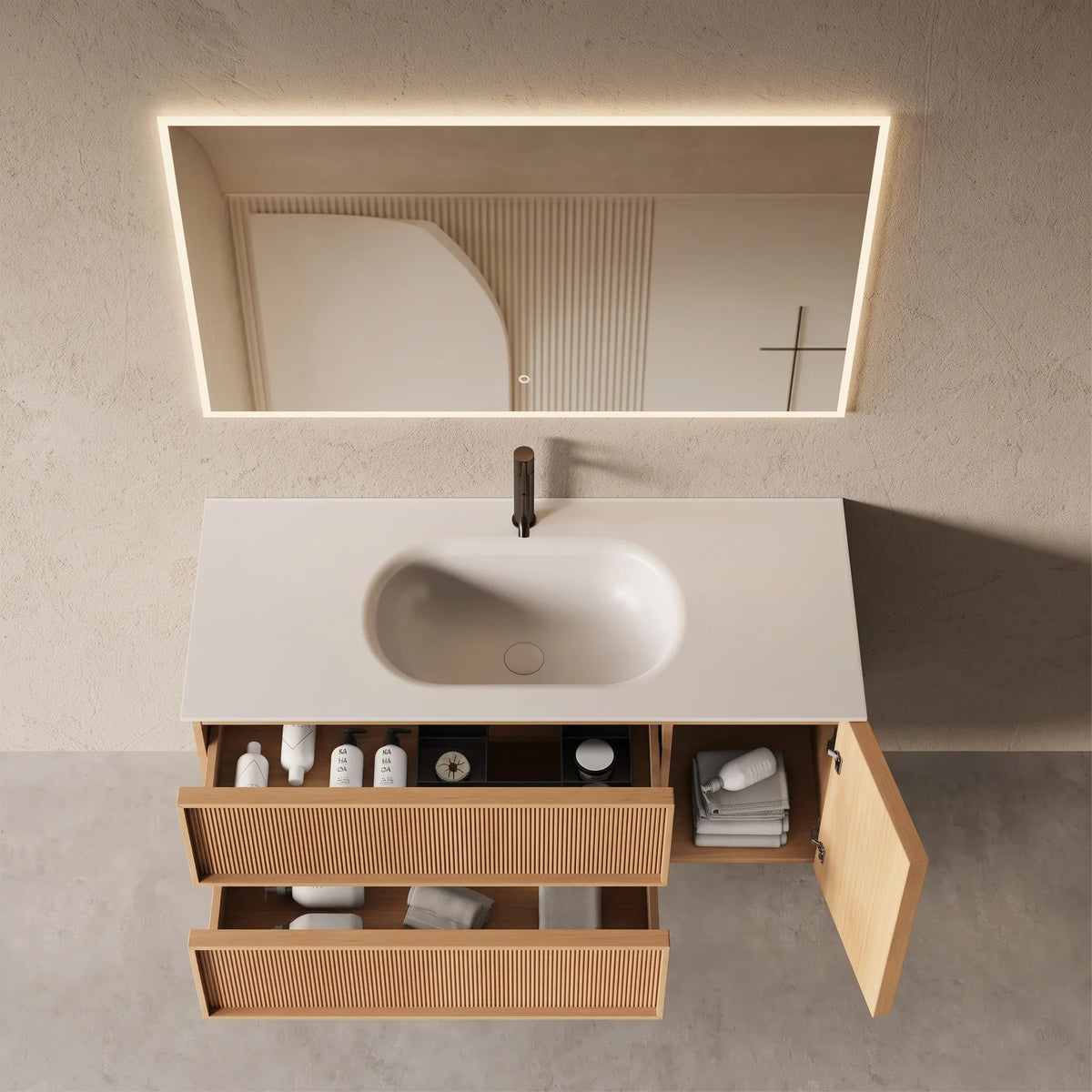 Meuble salle de bain, plan résine 120cm, chêne naturel - Noaï