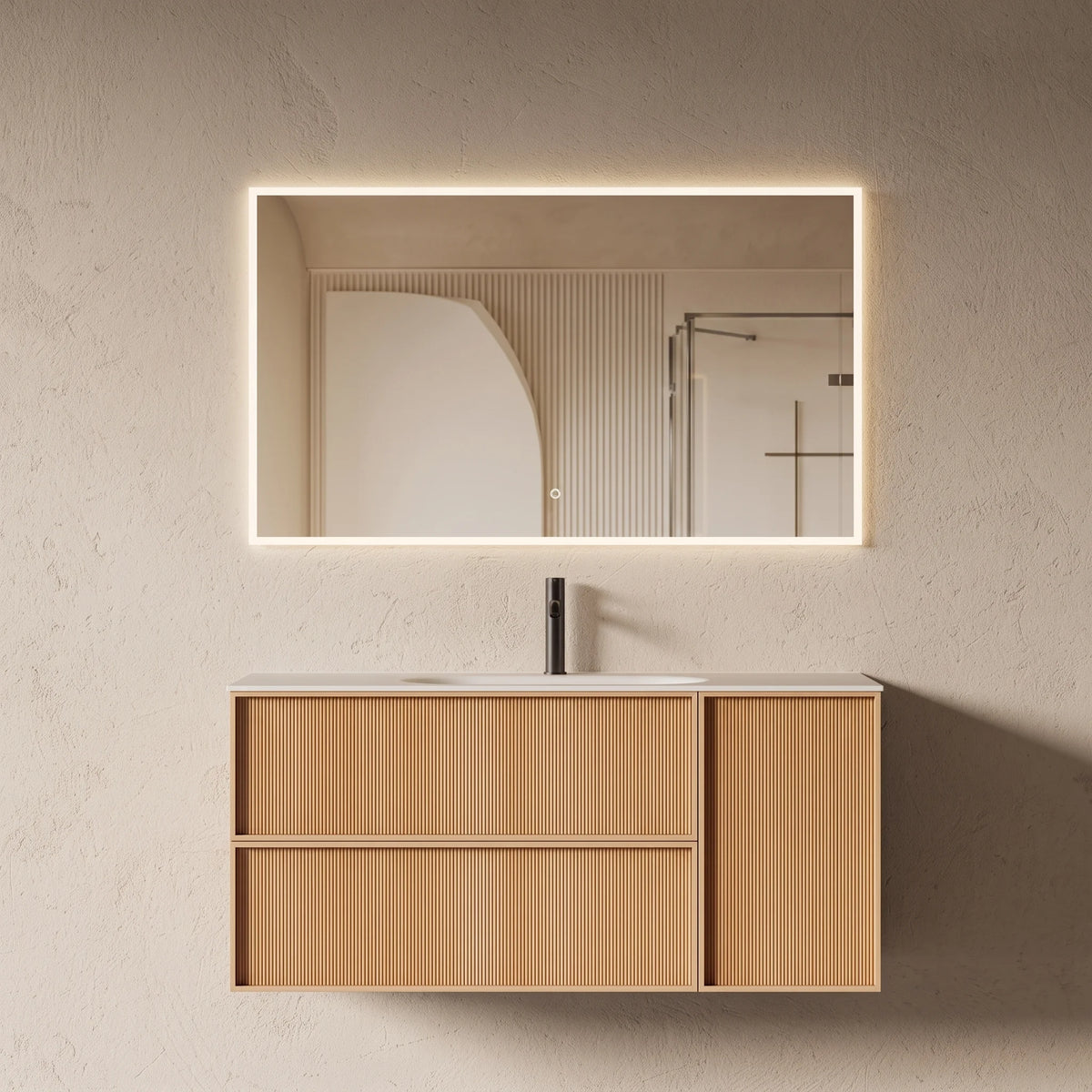 Meuble salle de bain, plan résine 120cm, chêne naturel - Noaï