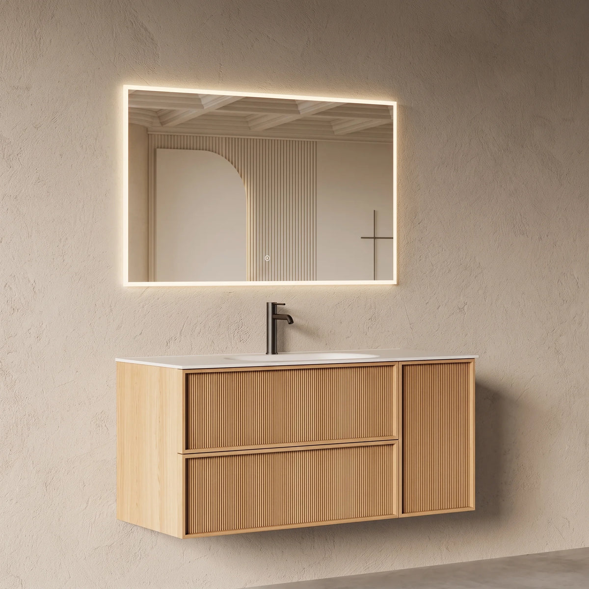 Meuble salle de bain, plan résine 120cm, chêne naturel - Noaï
