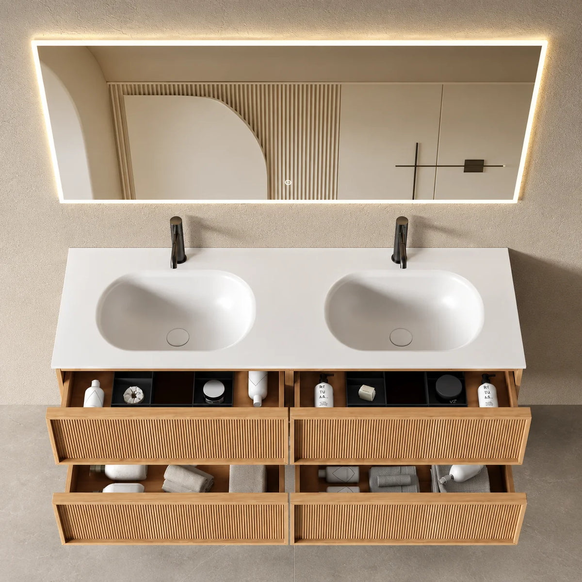 Meuble salle de bain, plan résine 150cm, chêne naturel - Noaï