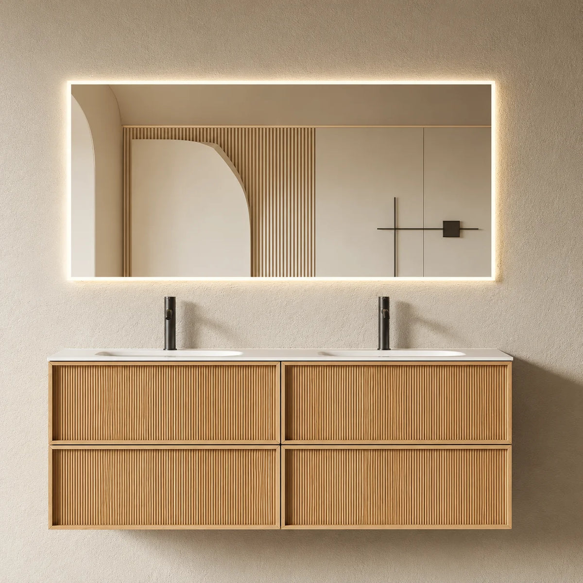Meuble salle de bain, plan résine 150cm, chêne naturel - Noaï