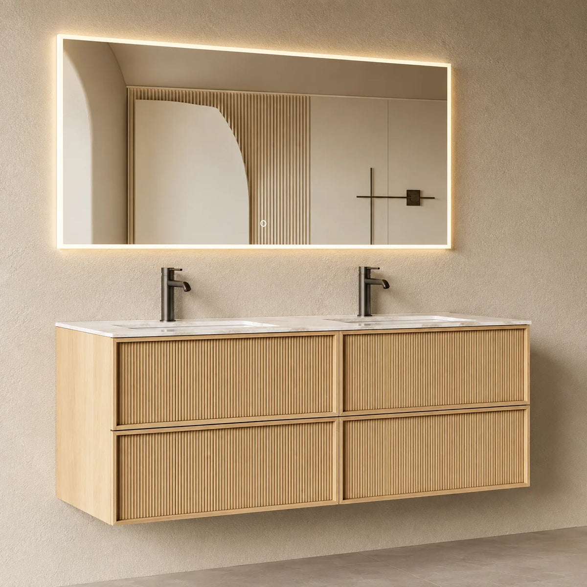 Meuble salle de bain, plan résine 150cm, chêne naturel - Noaï