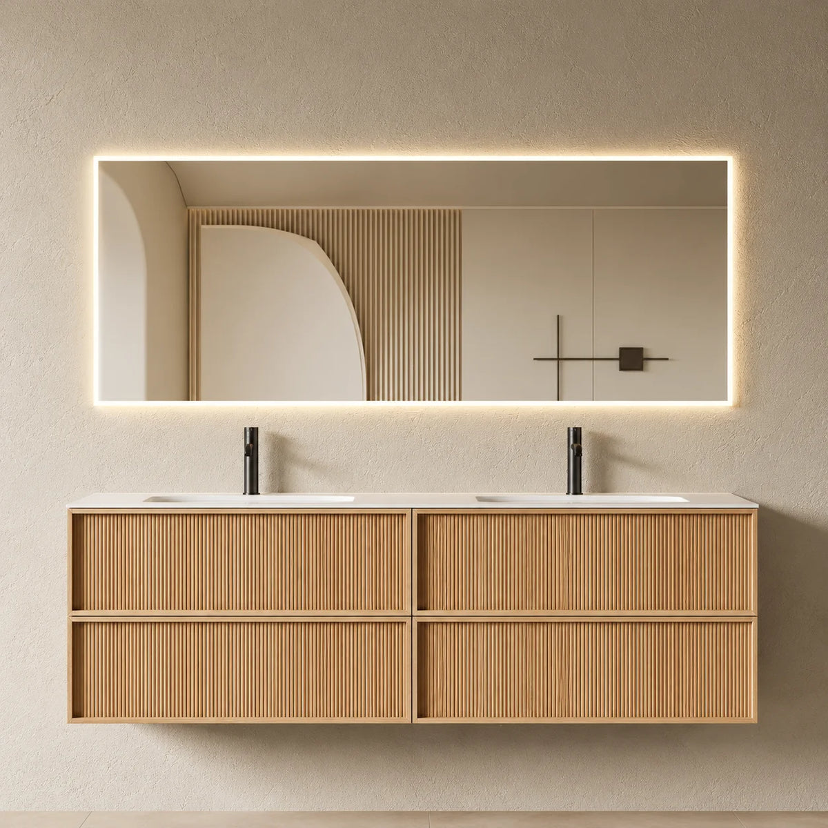 Meuble salle de bain, plan résine 180cm, chêne naturel - Noaï