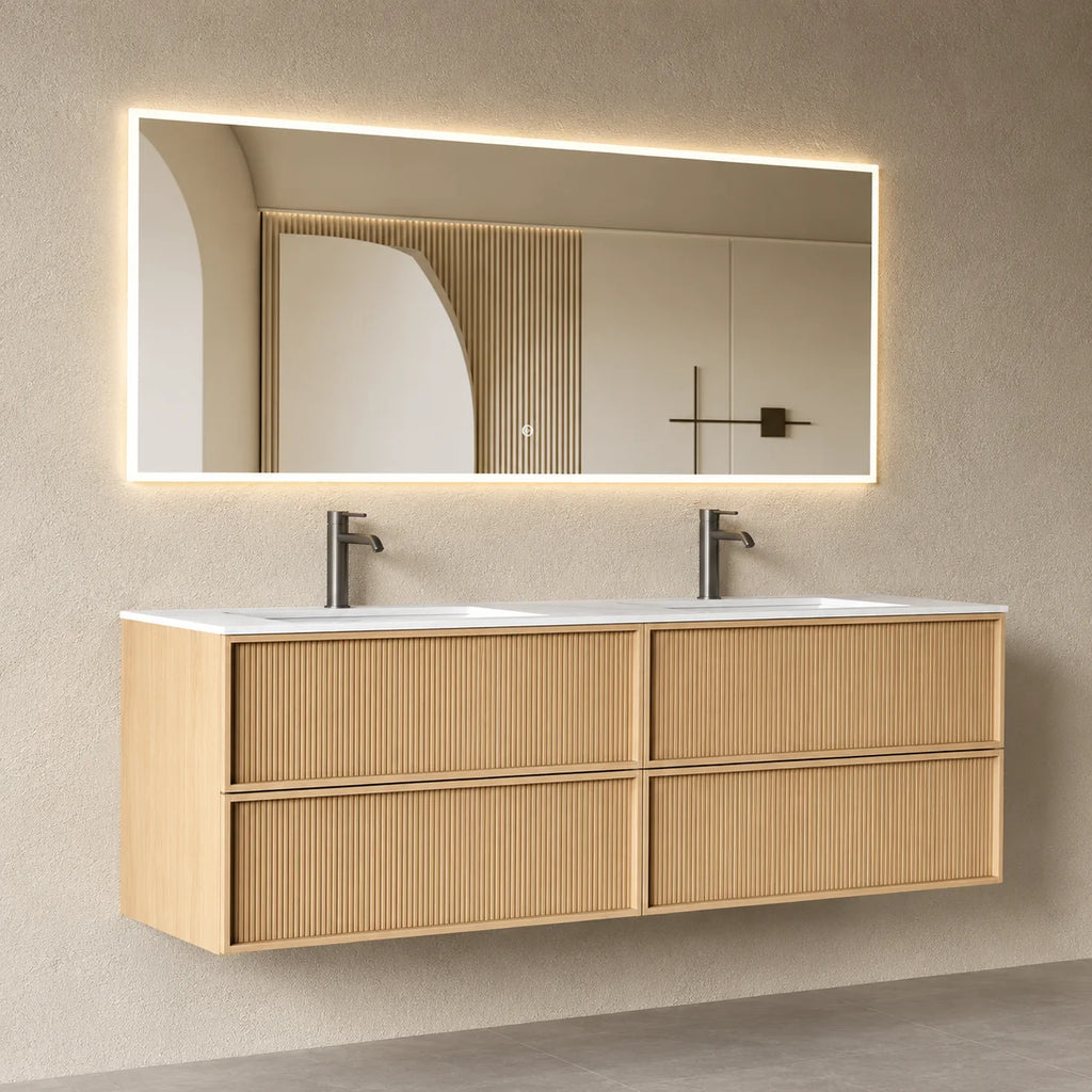 Meuble salle de bain, plan résine 180cm, chêne naturel - Noaï