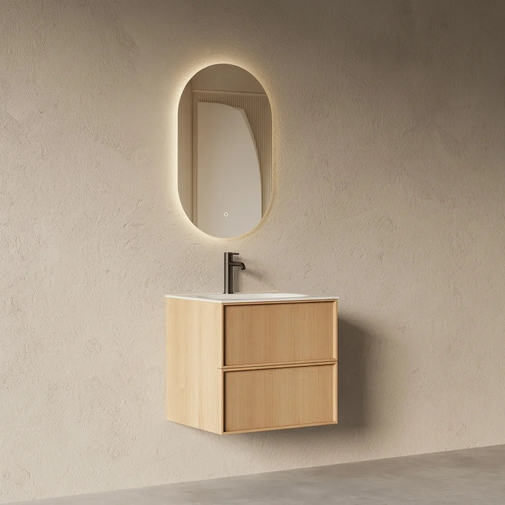Meuble salle de bain, plan résine 60cm, chêne naturel - Noaï
