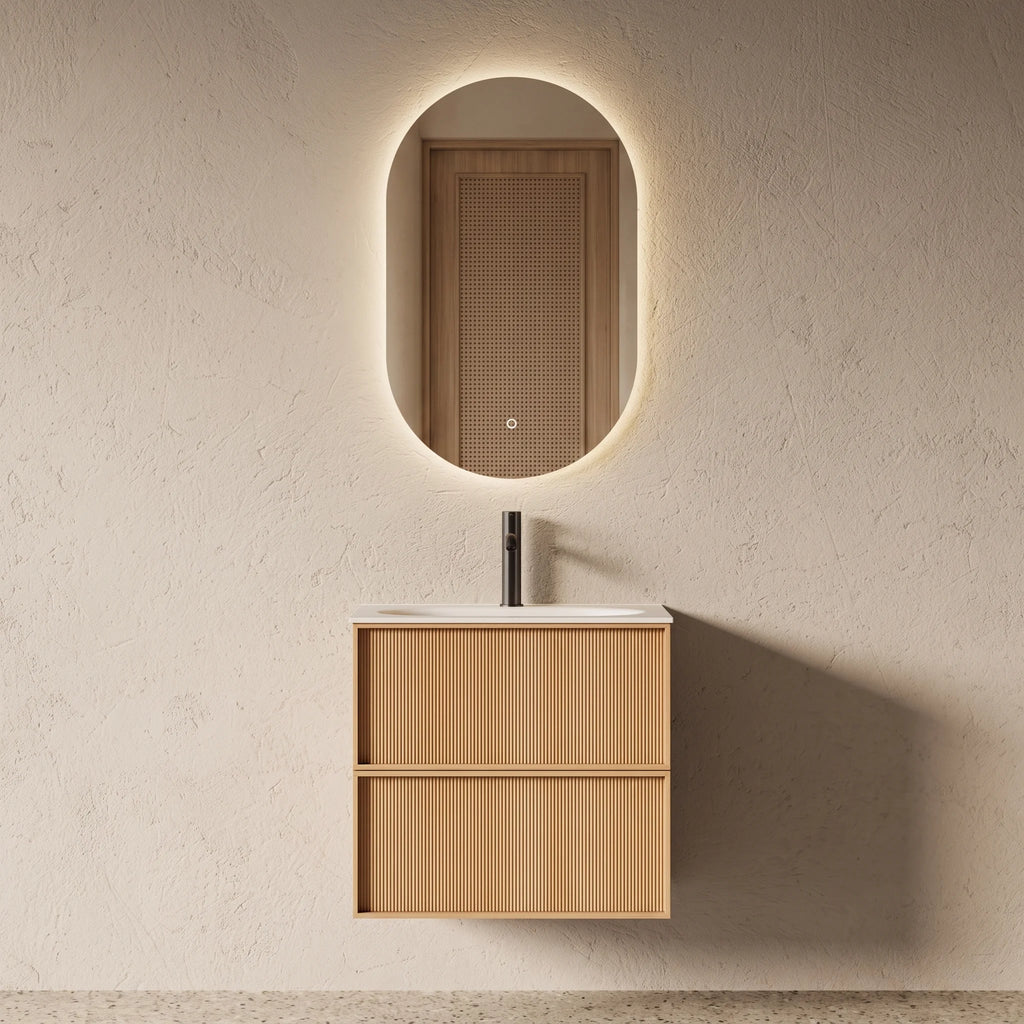 Meuble salle de bain, plan résine 60cm, chêne naturel - Noaï