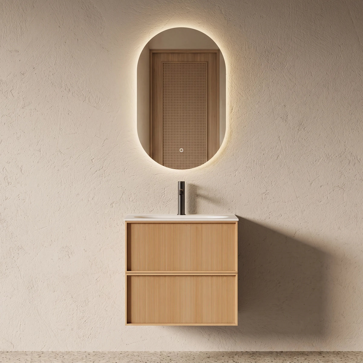 Meuble salle de bain, plan résine 60cm, chêne naturel - Noaï