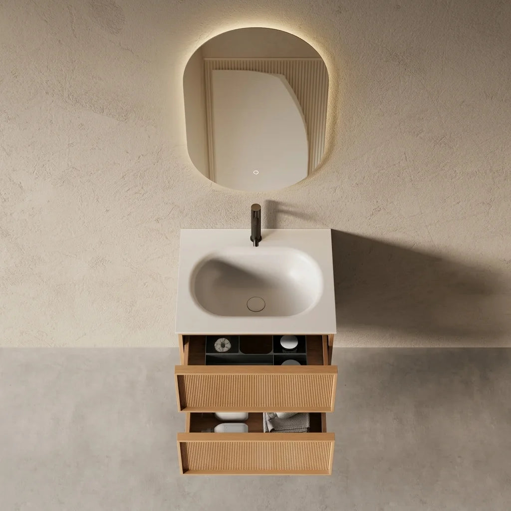 Meuble salle de bain, plan résine 75cm, chêne naturel - Noaï