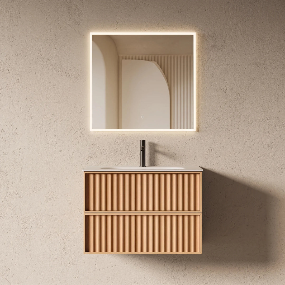 Meuble salle de bain, plan résine 80cm, chêne naturel - Noaï