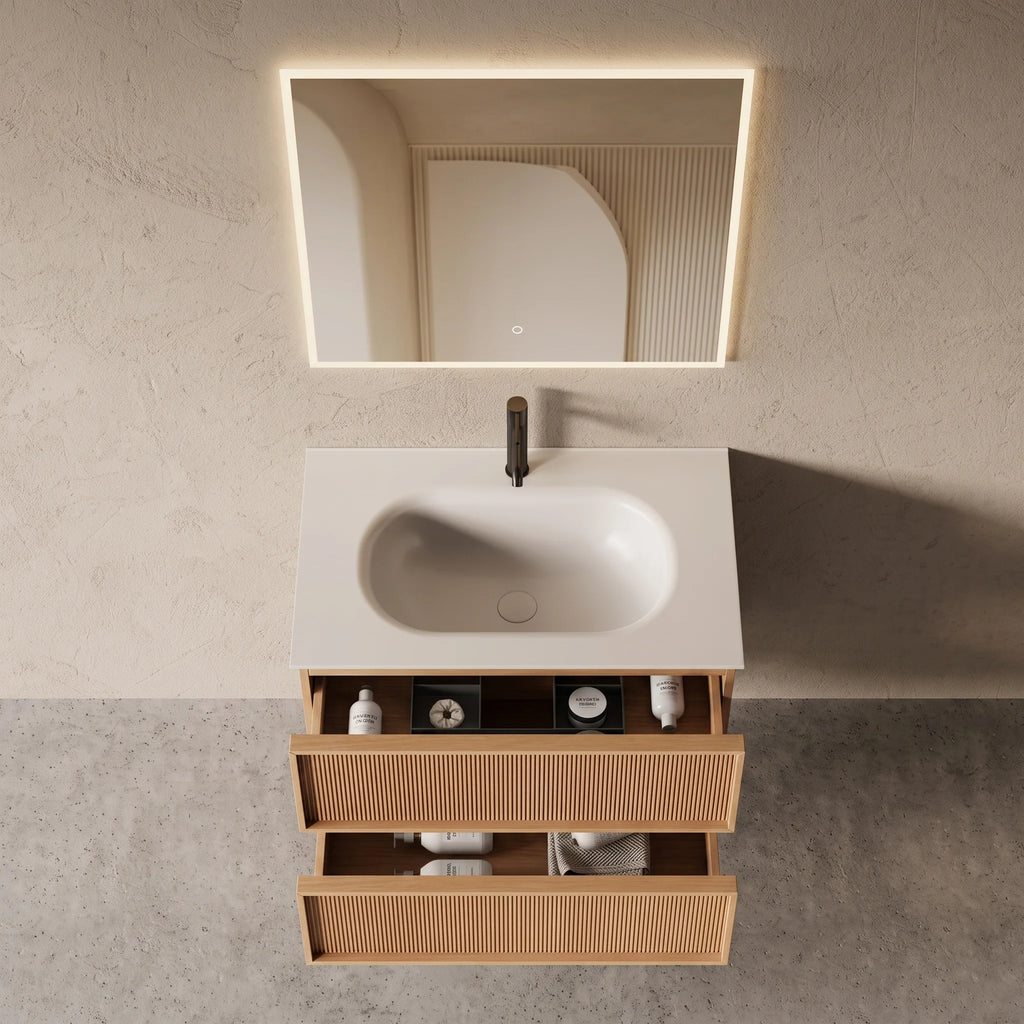Meuble salle de bain, plan résine 80cm, chêne naturel - Noaï