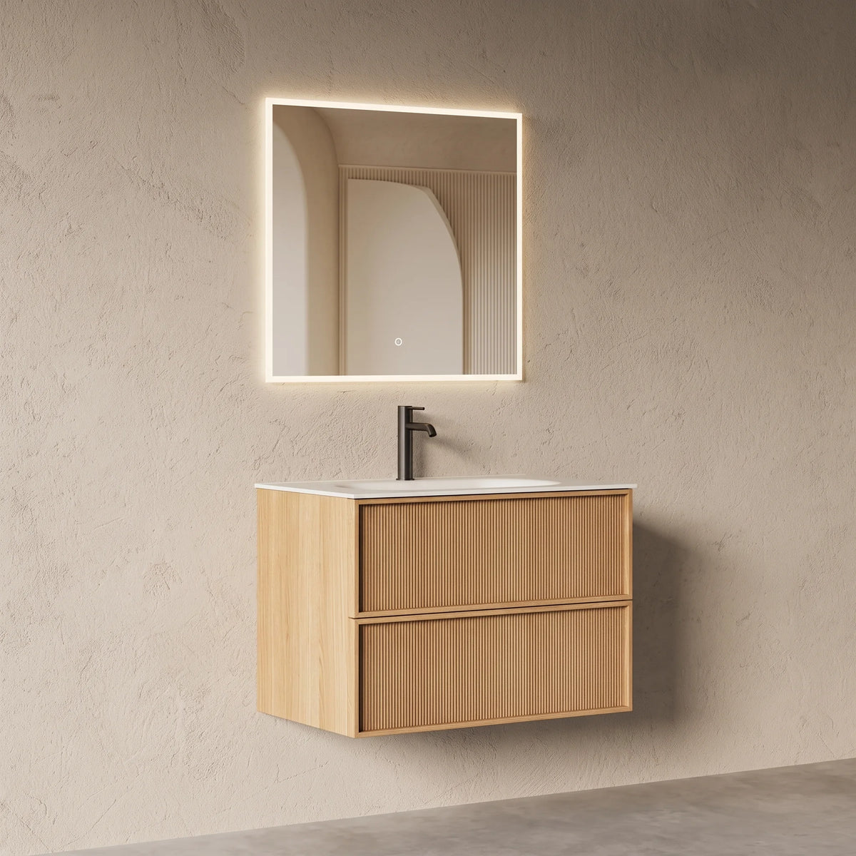 Meuble salle de bain, plan résine 80cm, chêne naturel - Noaï