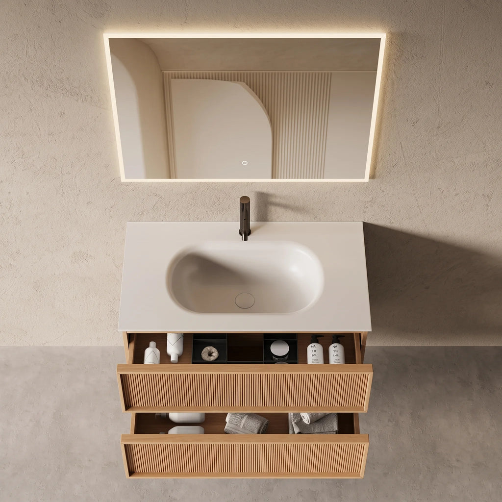 Meuble salle de bain, plan résine 90cm, chêne naturel - Noaï