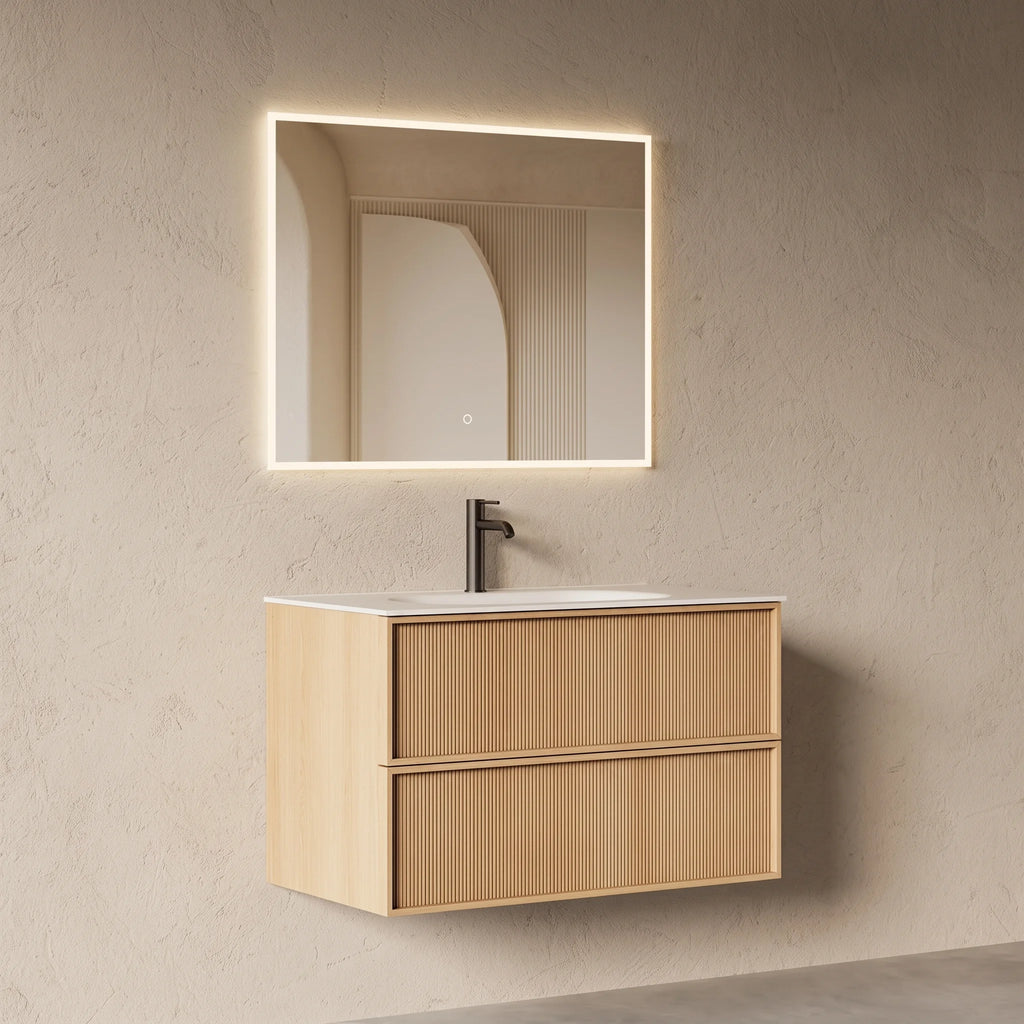 Meuble salle de bain, plan résine 90cm, chêne naturel - Noaï