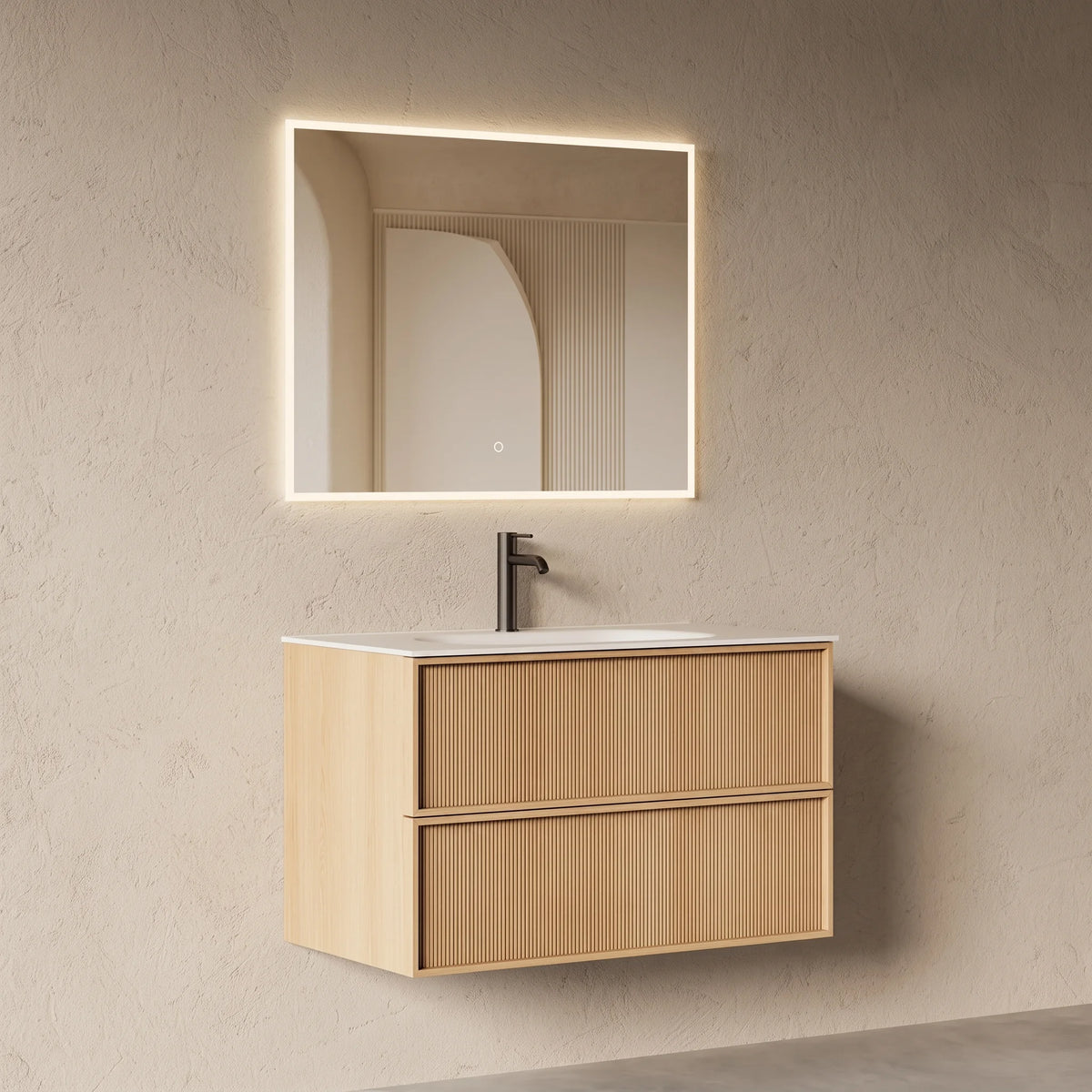 Meuble salle de bain, plan résine 90cm, chêne naturel - Noaï