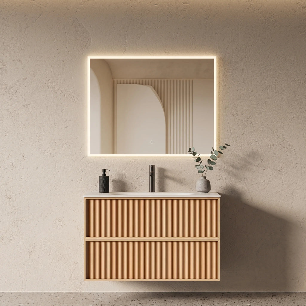 Meuble salle de bain, plan résine 90cm, chêne naturel - Noaï