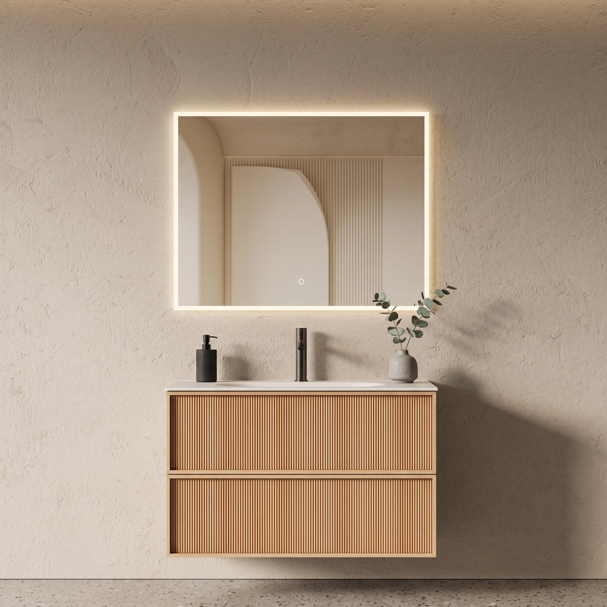 Meuble salle de bain, plan résine 90cm, chêne naturel - Noaï