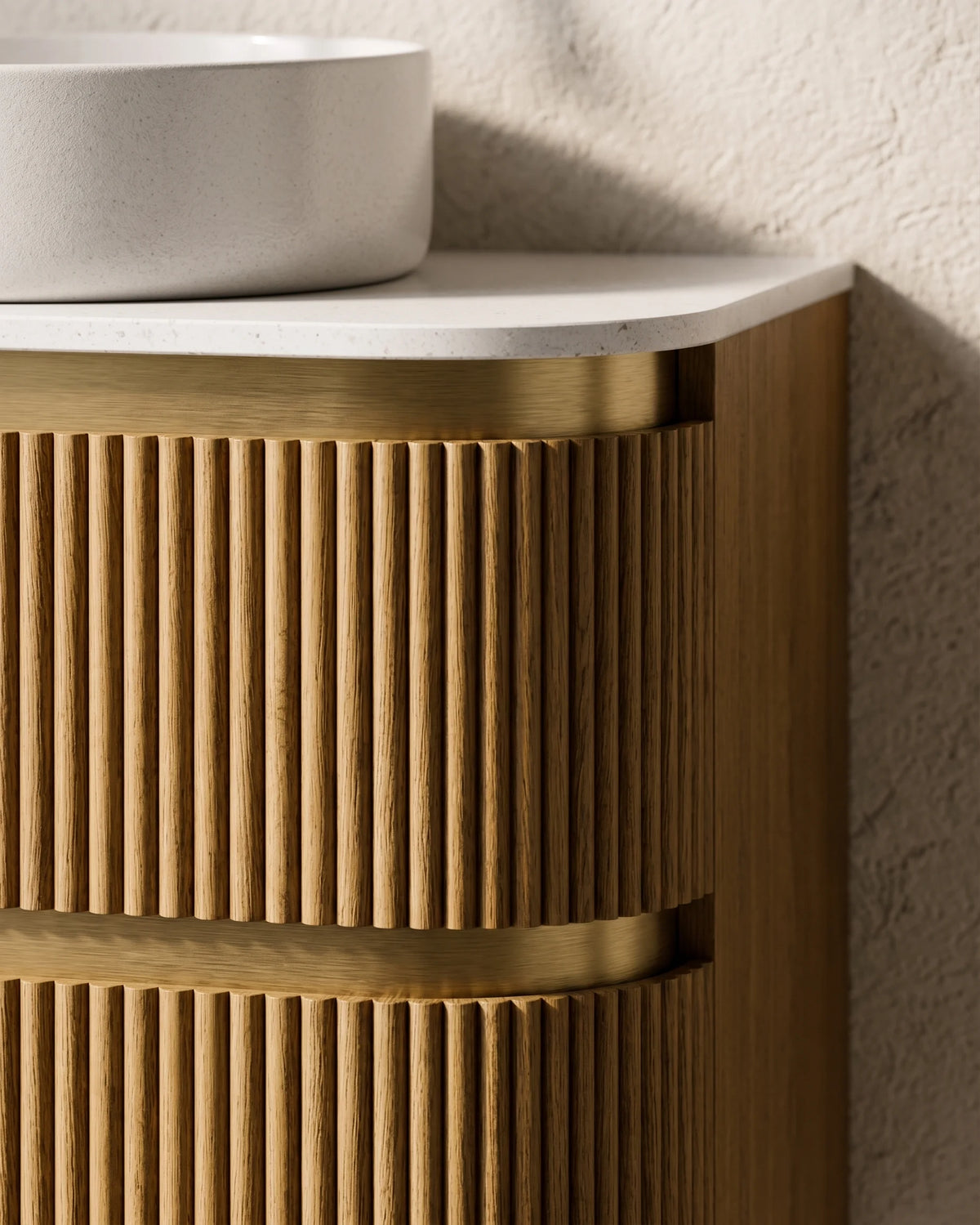 Meuble salle de bain arrondi suspendu chêne 60 cm – Atel