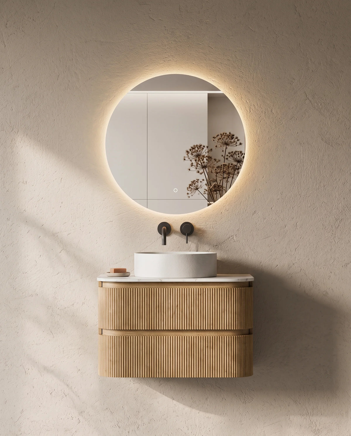 Meuble salle de bain chêne suspendu galbé 75 cm– Atel